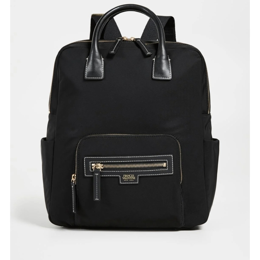 Frances Valentine Black Backpack with Gold Accents